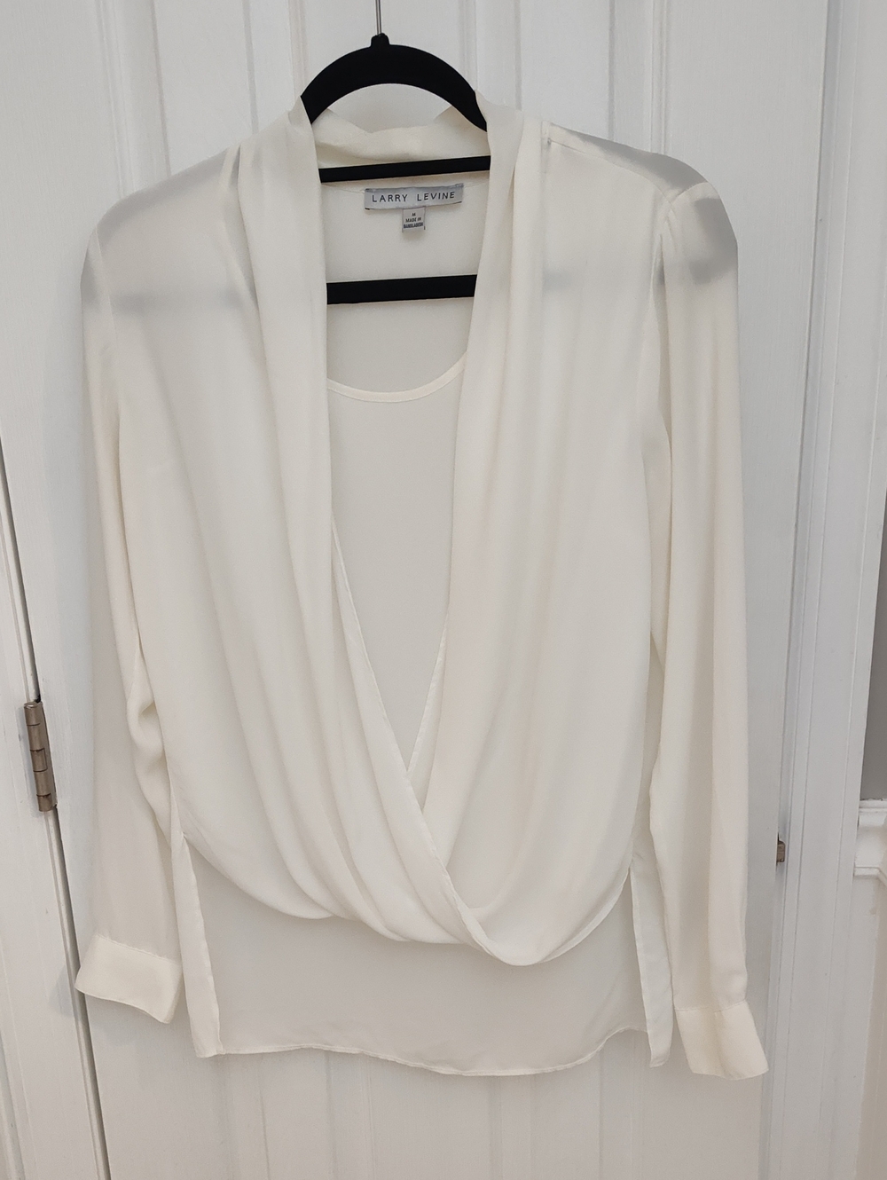 Larry Levine Cream Draped Surplice Blouse